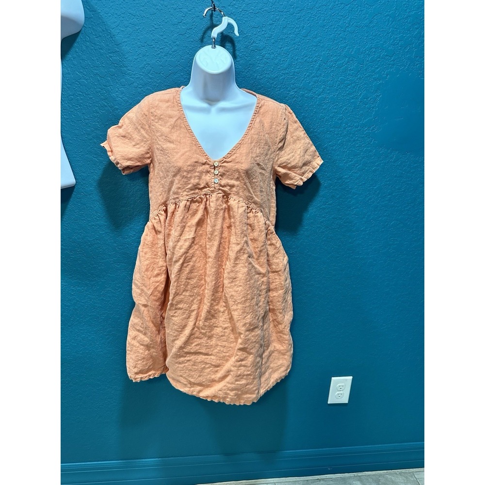 Cynthia Rowley 100% Linen Baby Doll Orange Dress XS‎